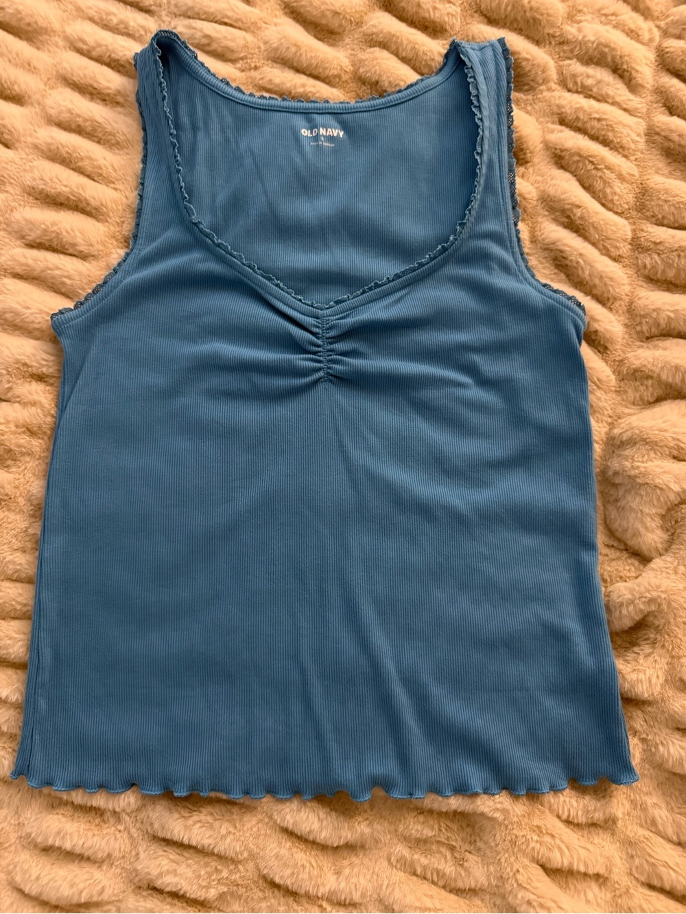 Old Navy Teal Blue Ribbed Tank with Lettuce Edge